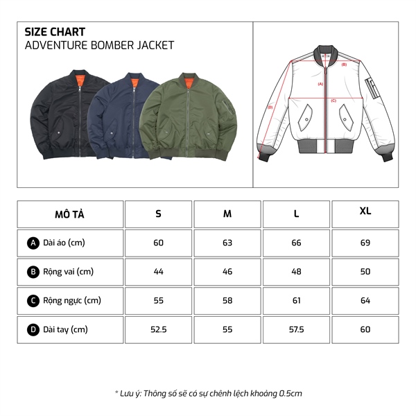 Bảng size TJO Adventure Bomber Jacket